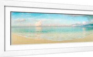Waves on the Beach, Seven Mile Beach, Grand Cayman, Cayman Islands - White Framed Art Print Wall Art, 24x8