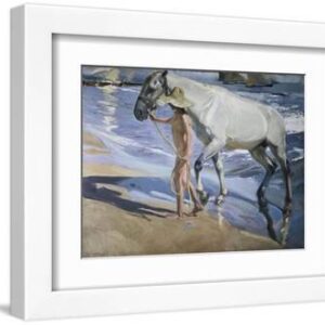 White Horse - White Framed Art Print Wall Art, 12x9