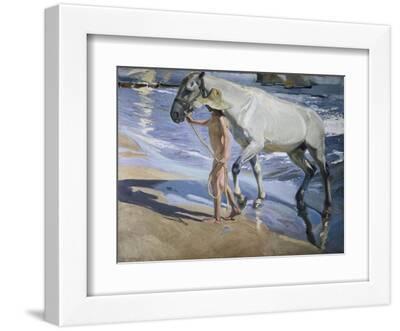 White Horse - White Framed Art Print Wall Art, 12x9
