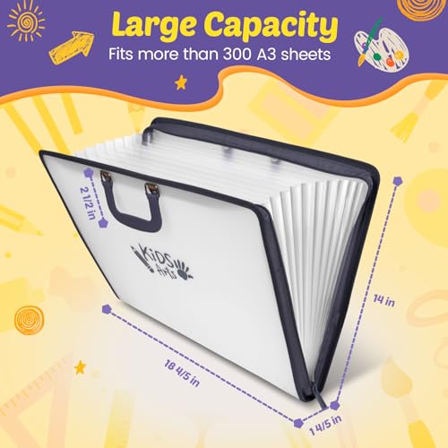 11x17 Kids Art Portfolio - Accordian File Organizer with 13 Pockets, Art Portfolio for Kids with Handle and Zipper Closure - Oxford Cloth, Frosted...
