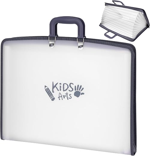 11x17 Kids Art Portfolio - Accordian File Organizer with 13 Pockets, Art Portfolio for Kids with Handle and Zipper Closure - Oxford Cloth, Frosted...