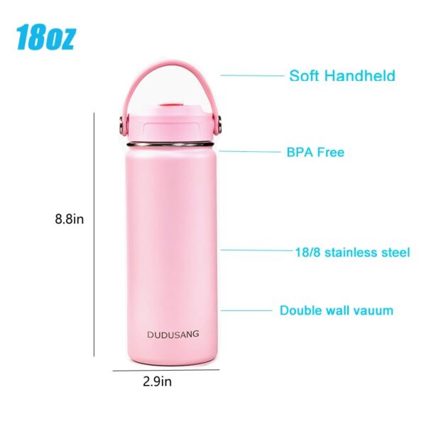 2Pack 18oz Kids Insulated Water Bottle - Bulk Stainless Steel Water Bottles for School Boys/Girls Flip Top Leak Spill Proof Vacuum Metal Cups BPA...