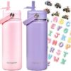 2Pack 18oz Kids Insulated Water Bottle - Bulk Stainless Steel Water Bottles for School Boys/Girls Flip Top Leak Spill Proof Vacuum Metal Cups BPA...