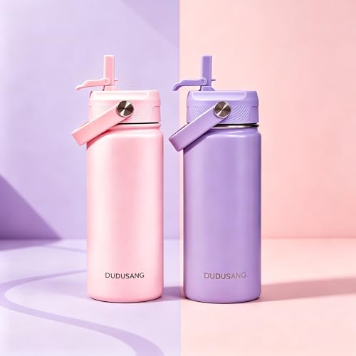 2Pack 18oz Kids Insulated Water Bottle - Bulk Stainless Steel Water Bottles for School Boys/Girls Flip Top Leak Spill Proof Vacuum Metal Cups BPA...