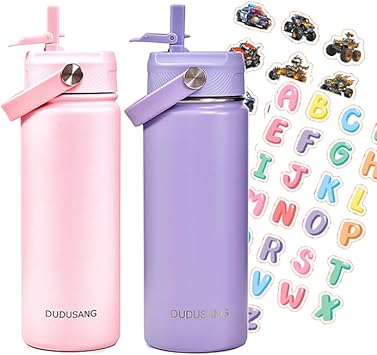 2Pack 18oz Kids Insulated Water Bottle - Bulk Stainless Steel Water Bottles for School Boys/Girls Flip Top Leak Spill Proof Vacuum Metal Cups BPA...