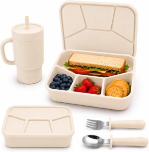 4-Piece Silicone Bento Lunch Box Set for Kids – Stainless Steel Water Cup, Spoon & Fork Included, BPA Free, Dishwasher Safe, Reusable Lunch Container 4-Piece Silicone Bento Lunch Box Set for Kids – Stainless Steel Water Cup, Spoon & Fork Included, BPA Free, Dishwasher Safe, Reusable Lunch Container