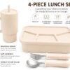 4-Piece Silicone Bento Lunch Box Set for Kids – Stainless Steel Water Cup, Spoon & Fork Included, BPA Free, Dishwasher Safe, Reusable Lunch Container
