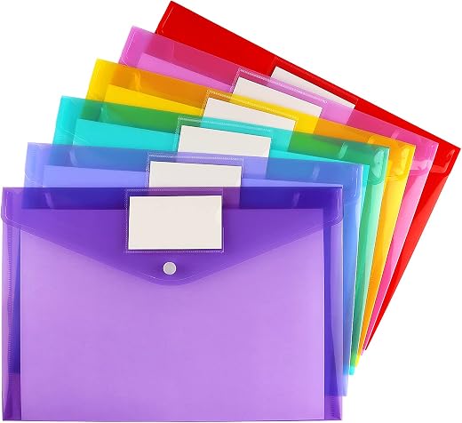 6 Pack Clear Document Folders Plastic Envelopes Poly Envelopes File Envelopes with Label Pocket and Snap Button for Home Work Office Organization,...