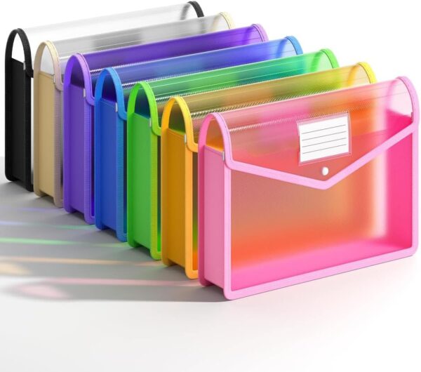 7 Pack Plastic Expanding File Folder, Transparent envelopes with Snap Closure, No Dividers, Large Capacity, Fit Legal/B4 Size for School, Office,...