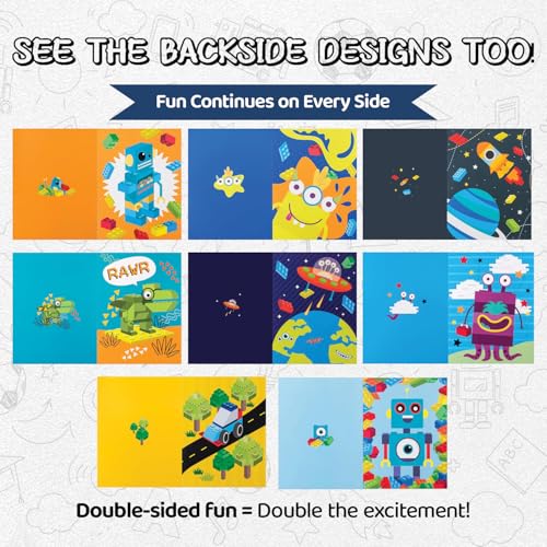 8 Kids Pocket Folders - Homework Folders in Futuristic Robots, Spaceships and Blocks Themes - Kids Folders with Pockets -8 Unique Designs in Front...
