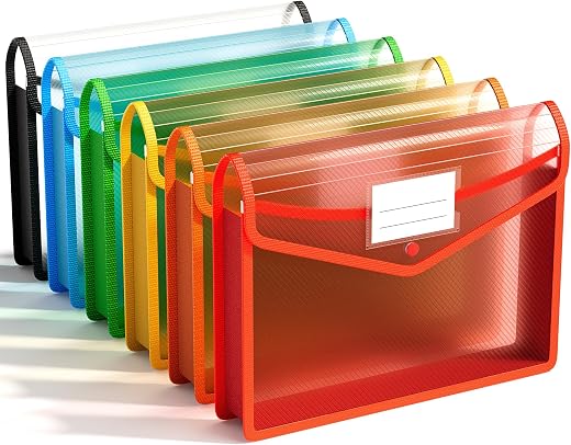 ABC life 6 Pack Plastic Expanding File Folder, Folders for Documents with Snap Closure, Colorful File Folder Organizer Holder, Transparent... ABC life 6 Pack Plastic Expanding File Folder, Folders for Documents with Snap Closure, Colorful File Folder Organizer Holder, Transparent...