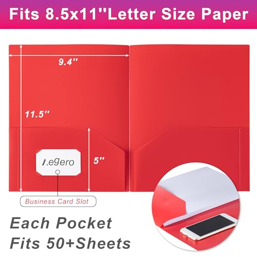 Aegero Plastic Folders with Pockets (7 Pack, Assorted Colors), Durable Heavy Duty File Folders with Business Card Slot, 2-Pocket Folder for...
