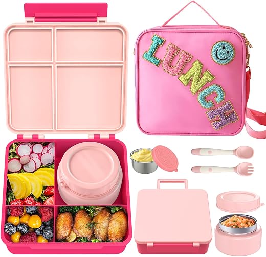 Aimsnk Lunch Box Kids, Bento Lunch Box for Kids with Thermo 8oz Food Jar, Leak Proof Hot Lunch Containers with 4 Compartment, Bento Box for Kid... Aimsnk Lunch Box Kids, Bento Lunch Box for Kids with Thermo 8oz Food Jar, Leak Proof Hot Lunch Containers with 4 Compartment, Bento Box for Kid...