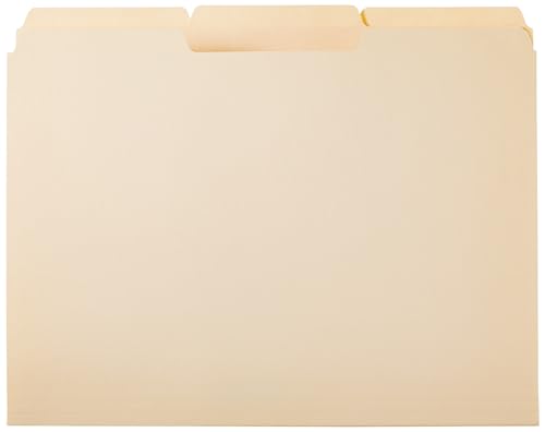Amazon Basics Sturdy File Folders with Reinforced Tabs for Filing and Organization, 1/3-Cut Tab, Assorted Positions, Letter Size, 8.5x11 inches,...