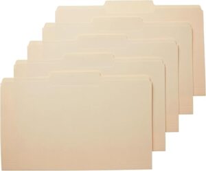 Amazon Basics Sturdy Manila File Folders, 1/3 Tabs in Assorted Positions for Filing and Easy Labeling, Legal Size, 8.5 x 14 inch, 100-Pack Amazon Basics Sturdy Manila File Folders, 1/3 Tabs in Assorted Positions for Filing and Easy Labeling, Legal Size, 8.5 x 14 inch, 100-Pack