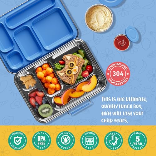 AOHEA Stainless Steel Bento Box Kids, Kids Metal Bento Lunch Box BPA Free Lunch Box Containers 304 Stainless Steel Bento Box for School and...