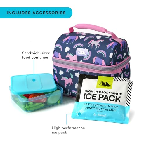 Arctic Zone Kids Lunch Box Combo with Gel Ice Pack and Sandwich Container, 2 Compartment Insulated Bucket for Travel Lunch, Unicorn Princess Arctic Zone Kids Lunch Box Combo with Gel Ice Pack and Sandwich Container, 2 Compartment Insulated Bucket for Travel Lunch, Unicorn Princess