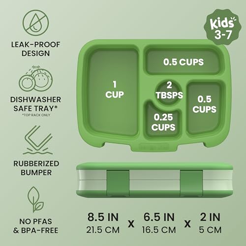 Bentgo Kids Bento-Style 5-Compartment Leak-Proof Lunch Box - Just-Right Portions for Ages 3 to 7, Durable, Drop-Proof, Dishwasher Safe, PFAS &...