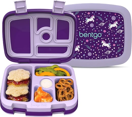 Bentgo Kids Prints Leak-Proof, 5-Compartment Bento-Style Kids Lunch Box - Ideal Portion Sizes for Ages 3-7, Durable, Drop-Proof, Dishwasher Safe, &...