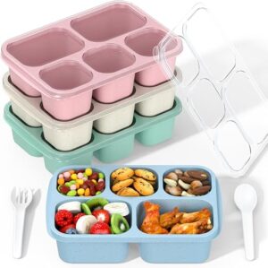 Bento Box Adult Lunch Box - 4 Pack, 5 - Compartment Meal Prep Container for Kids, Reusable Food Storage Snack Containers - Stackable for School,...