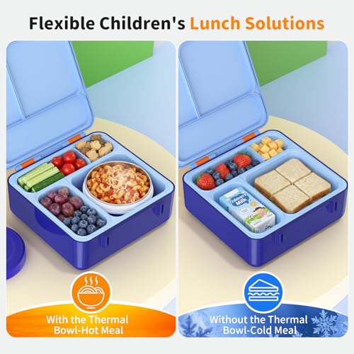 Bento Box for Kids, Lunch Box with Sticker and Leak-Proof Vacuum Food Jar, 4 Compartment BPA-Free Toddler Bento Box for School, Machine-Washable... Bento Box for Kids, Lunch Box with Sticker and Leak-Proof Vacuum Food Jar, 4 Compartment BPA-Free Toddler Bento Box for School, Machine-Washable...