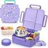 Bento Box for Kids with Thermos, [Large Capacity] Insulated Kids Lunch Box with 4 Compartment for Ages 3+, Drop-Proof & Dishwasher Safe Lunchbox...