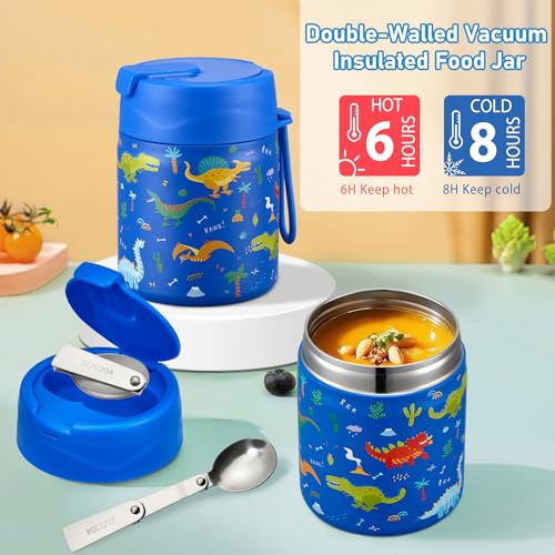 Bento Lunch Box for Kids with 17oz Soup Thermo,Insulated Tumbler Water Bottle and Insulated Lunch Bag,Leak-Proof 3 Compartment Lunch Food Container...