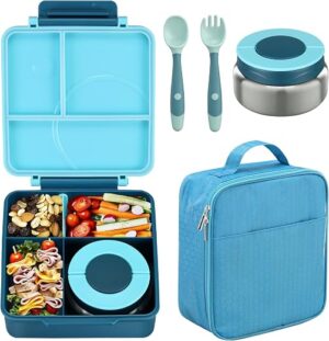 Bento Lunch Box Set for Kids with 8oz Soup Thermo, Leak-Proof Lunch Containers with 4 Compartment, Kids Thermo Hot Food Jar and Insulated Lunch Bag...