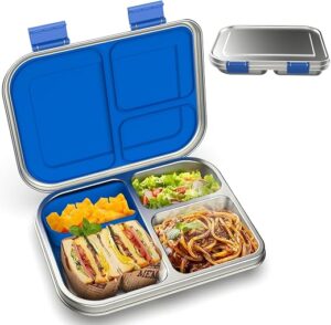 BOSEDSANG Stainless Steel Kids Leak-Resistant Bento Lunch Box, 3-Compartments with Silicone Container, Dishwasher-Safe, Child-Friendly Design for...