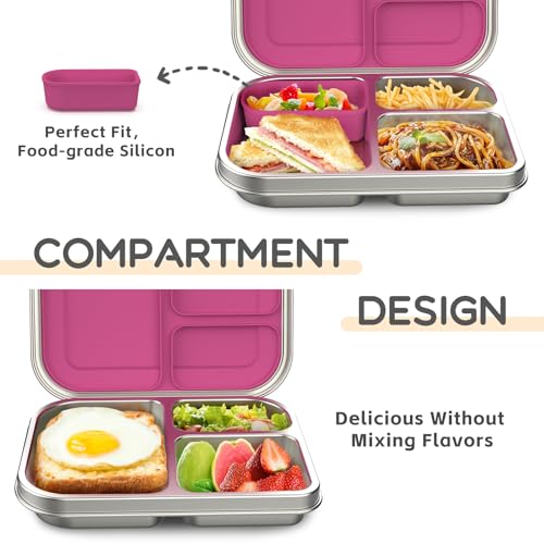 BOSEDSANG Stainless Steel Kids Leak-Resistant Bento Lunch Box, 3-Compartments with Silicone Container, Dishwasher-Safe, Child-Friendly Design for... BOSEDSANG Stainless Steel Kids Leak-Resistant Bento Lunch Box, 3-Compartments with Silicone Container, Dishwasher-Safe, Child-Friendly Design for...
