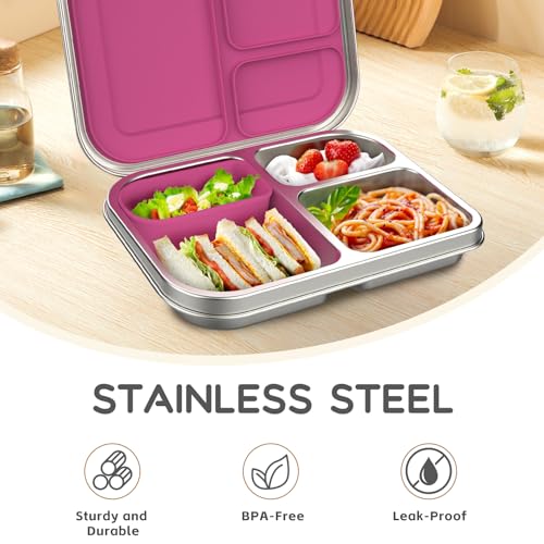 BOSEDSANG Stainless Steel Kids Leak-Resistant Bento Lunch Box, 3-Compartments with Silicone Container, Dishwasher-Safe, Child-Friendly Design for... BOSEDSANG Stainless Steel Kids Leak-Resistant Bento Lunch Box, 3-Compartments with Silicone Container, Dishwasher-Safe, Child-Friendly Design for...