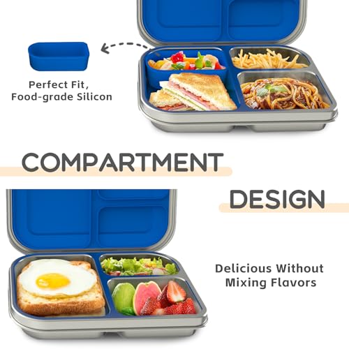 BOSEDSANG Stainless Steel Kids Leak-Resistant Bento Lunch Box, 3-Compartments with Silicone Container, Dishwasher-Safe, Child-Friendly Design for... BOSEDSANG Stainless Steel Kids Leak-Resistant Bento Lunch Box, 3-Compartments with Silicone Container, Dishwasher-Safe, Child-Friendly Design for...