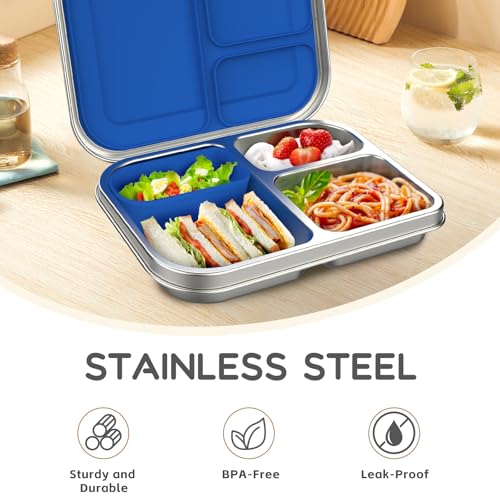BOSEDSANG Stainless Steel Kids Leak-Resistant Bento Lunch Box, 3-Compartments with Silicone Container, Dishwasher-Safe, Child-Friendly Design for... BOSEDSANG Stainless Steel Kids Leak-Resistant Bento Lunch Box, 3-Compartments with Silicone Container, Dishwasher-Safe, Child-Friendly Design for...