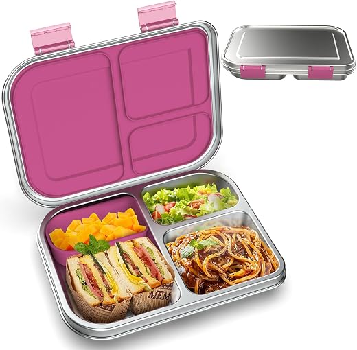 BOSEDSANG Stainless Steel Kids Leak-Resistant Bento Lunch Box, 3-Compartments with Silicone Container, Dishwasher-Safe, Child-Friendly Design for... BOSEDSANG Stainless Steel Kids Leak-Resistant Bento Lunch Box, 3-Compartments with Silicone Container, Dishwasher-Safe, Child-Friendly Design for...
