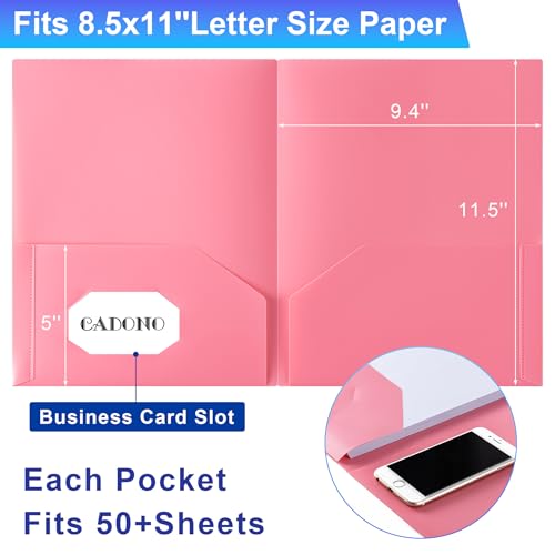 CADONO Plastic Folders with Pockets (8 Pack,Assorted Colors), Durable Heavy Duty File Folders with Business Card Slot, 2-Pocket Folder for...