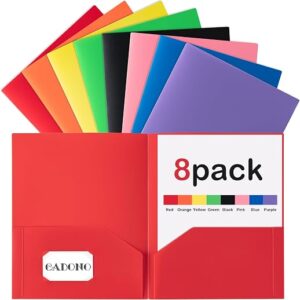 CADONO Plastic Folders with Pockets (8 Pack,Assorted Colors), Durable Heavy Duty File Folders with Business Card Slot, 2-Pocket Folder for... CADONO Plastic Folders with Pockets (8 Pack,Assorted Colors), Durable Heavy Duty File Folders with Business Card Slot, 2-Pocket Folder for...