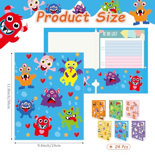 Cinrobiye 24 Pack Inspirational 2 Pocket Folders with 32 Name Labels, Decorative Motivational Letter Size Kids Folders File with Pockets for Office...