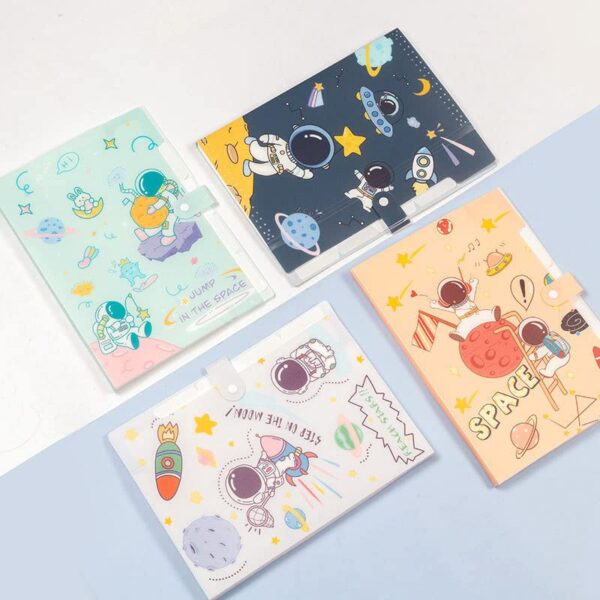 Cute File Folder 5 Pockets - Astronauts Universe Space Rocket Spacecraft Letter A4 Accordion Expanding File Paper Organizer Tabs with Cover (Blue)