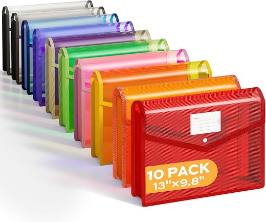 Deli 10 Pack Plastic Expanding File Folder, Folders for Documents with Snap Closure, Colorful File Folder Organizer, Transparent Accordion File... Deli 10 Pack Plastic Expanding File Folder, Folders for Documents with Snap Closure, Colorful File Folder Organizer, Transparent Accordion File...