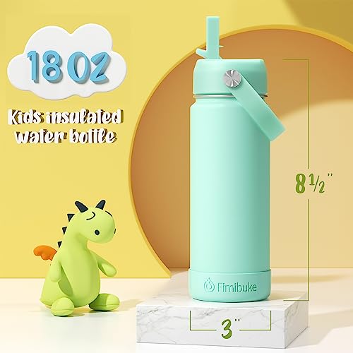Fimibuke Kids Insulated Water Bottle, 18oz BPA FREE Kids Cup with Straw Double Wall Vacuum Tumbler 18/8 Stainless Steel Leak Proof Toddler Water...