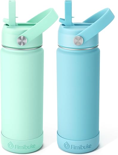 Fimibuke Kids Insulated Water Bottle, 18oz BPA FREE Kids Cup with Straw Double Wall Vacuum Tumbler 18/8 Stainless Steel Leak Proof Toddler Water...