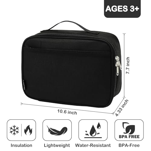 FlowFly Kids Lunch box Insulated Soft Bag Mini Cooler Back to School Thermal Meal Tote Kit for Girls, Boys, Black FlowFly Kids Lunch box Insulated Soft Bag Mini Cooler Back to School Thermal Meal Tote Kit for Girls, Boys, Black