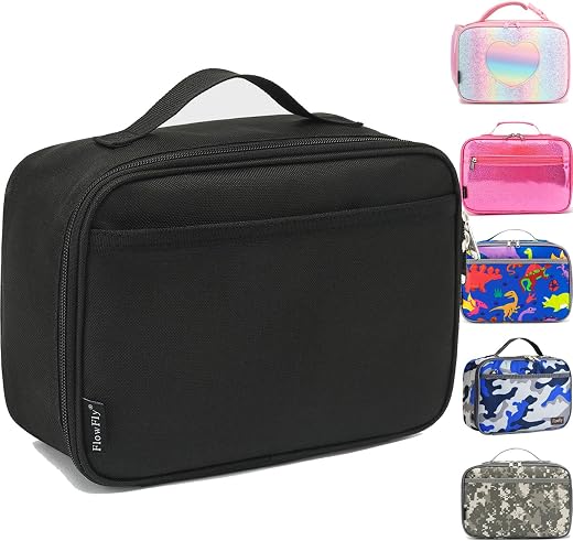 FlowFly Kids Lunch box Insulated Soft Bag Mini Cooler Back to School Thermal Meal Tote Kit for Girls, Boys, Black FlowFly Kids Lunch box Insulated Soft Bag Mini Cooler Back to School Thermal Meal Tote Kit for Girls, Boys, Black