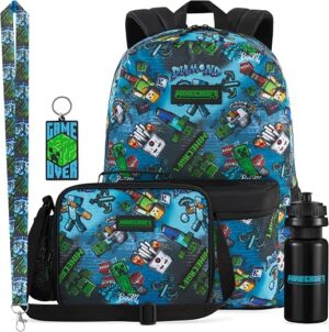 Get Trend Minecraft Kids Backpack Set for Boys with Insulated Lunch Bag, Water Bottle, Lanyard, & Charm, 5 Pc Book Bag with Padded Straps for... Get Trend Minecraft Kids Backpack Set for Boys with Insulated Lunch Bag, Water Bottle, Lanyard, & Charm, 5 Pc Book Bag with Padded Straps for...