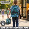 Get Trend Minecraft Kids Backpack Set for Boys with Insulated Lunch Bag, Water Bottle, Lanyard, & Charm, 5 Pc Book Bag with Padded Straps for...