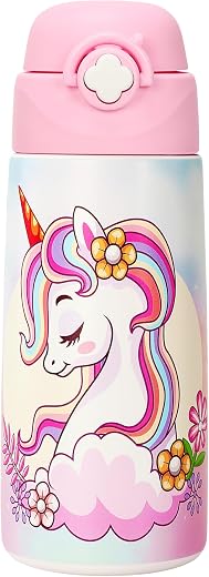 Girls Insulated Water Bottle with Covered Pop-Up Straw,16 oz Kids Cups with Stainless Steel Leak Proof for School Pink(Unicorn) Girls Insulated Water Bottle with Covered Pop-Up Straw,16 oz Kids Cups with Stainless Steel Leak Proof for School Pink(Unicorn)