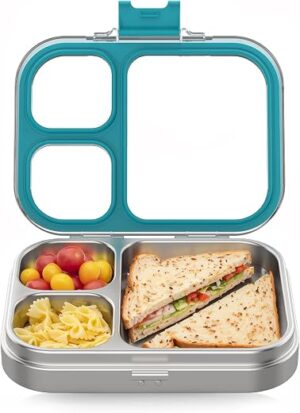 HOMEKOL Stainless Steel Bento Lunch Box, Blue, 3.3Cups | 3-Compartment,Leak-Proof, for Kids & Adults, BPA-Free, Dishwasher Safe, Clear Tritan Lid,...