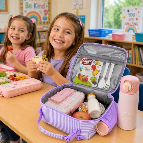 Insulated Lunch Bag for Kids - Cute Initial Lunch Box for Girls Boys with Adjustable Strap, Side Pocket, Leak-Proof Lining for School Daycare...
