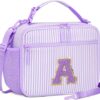 Insulated Lunch Bag for Kids - Cute Initial Lunch Box for Girls Boys with Adjustable Strap, Side Pocket, Leak-Proof Lining for School Daycare...