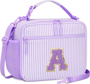 Insulated Lunch Bag for Kids - Cute Initial Lunch Box for Girls Boys with Adjustable Strap, Side Pocket, Leak-Proof Lining for School Daycare...